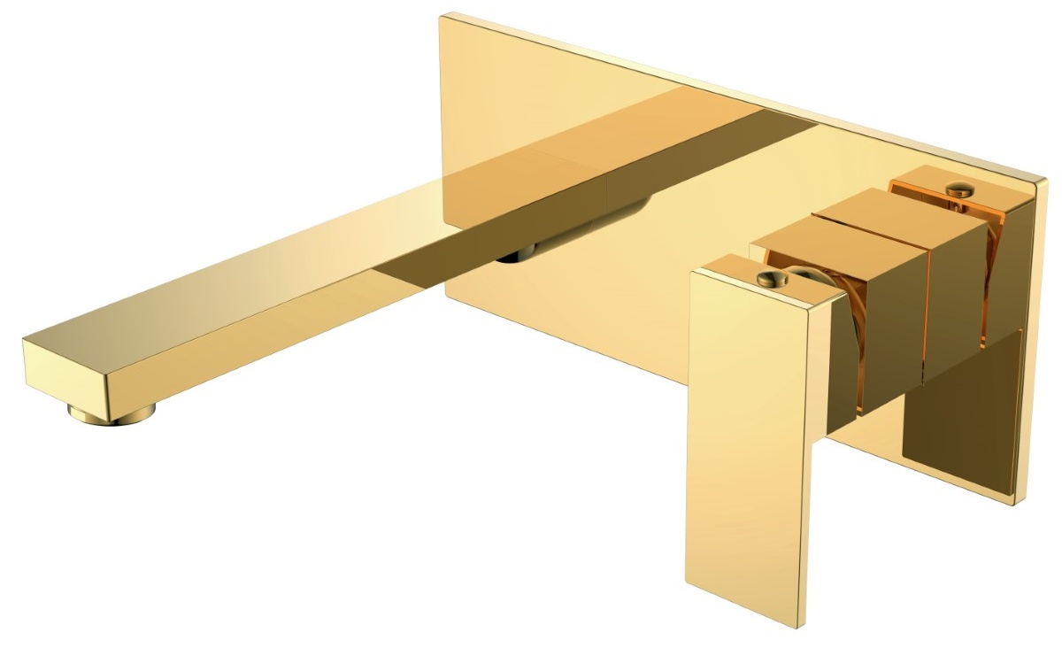 Смеситель для умывальника или ванны из стены Boheme Qubic Gold 475-G- фото