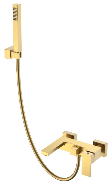 Смеситель для ванны с душ набором Boheme Qubic Matt Gold 473-MG- фото