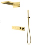 Душевая система скрытого монтажа Boheme Fusion 131-G , золото. Смеситель термостат+ручной душ+верхний душ- фото