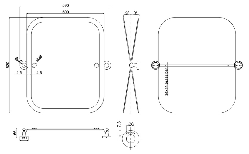 Прямоугольное поворотное зеркало Burlington A40CHR с закругленными углами,хром
