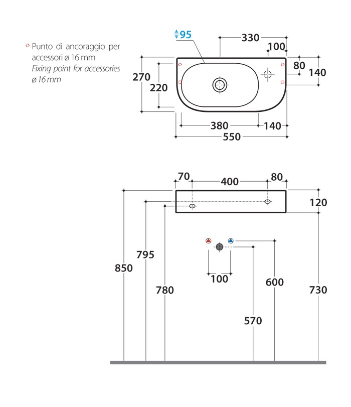 Раковина подвесная 55x27 Globo Forty3 SCT55.BI- фото2