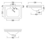 Раковина DEVON & DEVON NEW ETOILE с 3 отв для смесителя, ЧЕРНЫЙ, 70 СМ- фото2