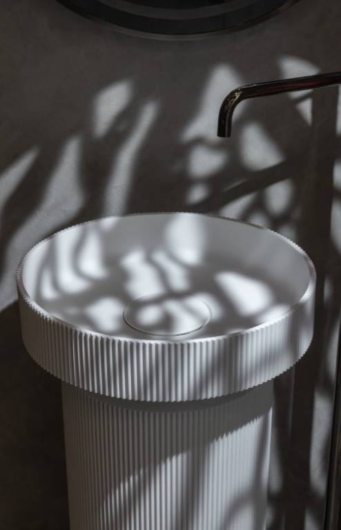 Раковина напольная с пъедесталом Boheme рифленая Corian Matte white- фото4