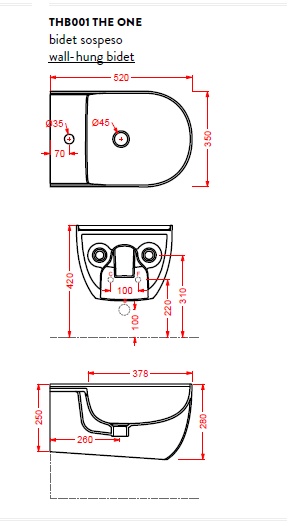 Artceram THE ONE Биде подвесное 52х35, с креплениями, с 1 отв под смеситель. цвет белый- фото4