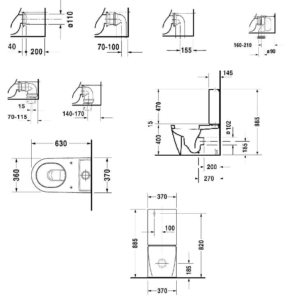 Duravit Унитаз моноблок приставной 630х370 мм, слив универсальный, с креплением,цвет белый- фото2