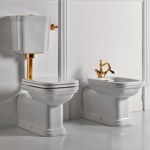 Унитаз приставной со средним бачком Kerasan Waldorf  золото- фото