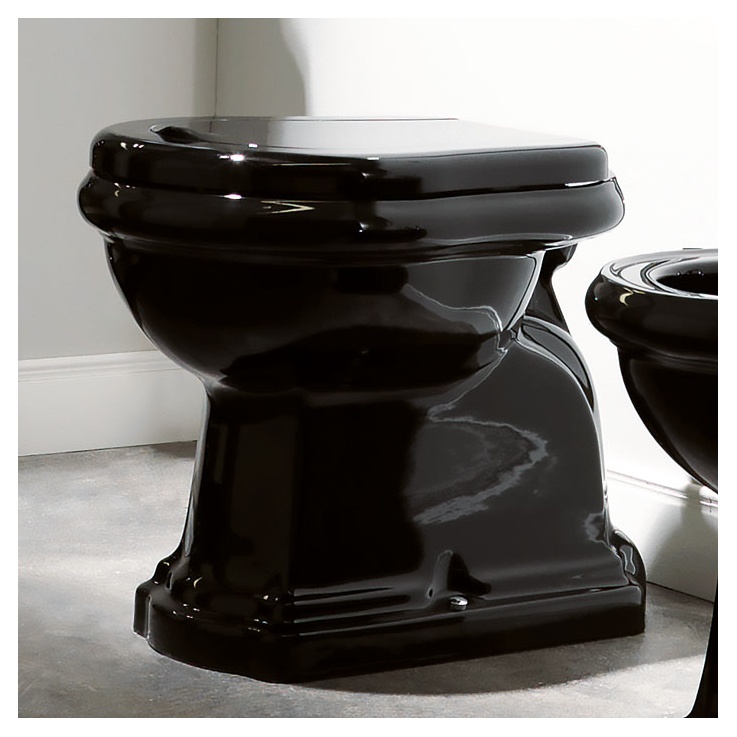 Унитаз напольный Kerasan Retro 1010 приставной слив в пол, черный- фото