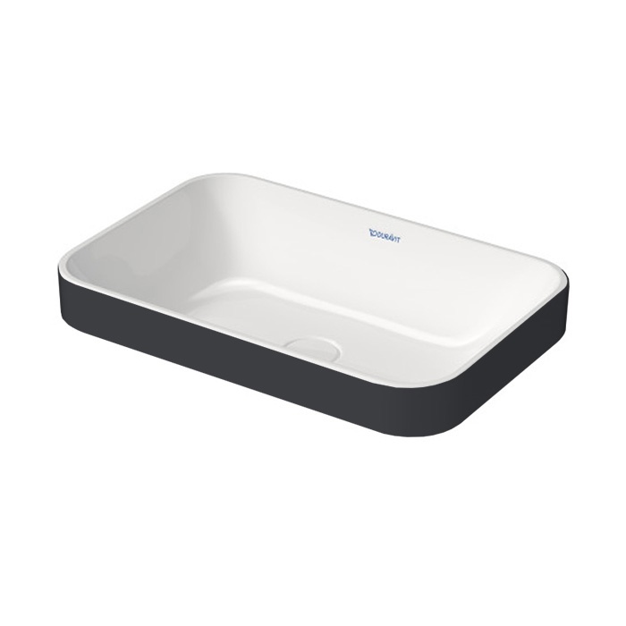 Duravit Happy D.2 Plus Раковина 600х400мм, без перелива,с выпуском с керамической крышкой, покр WonderGliss, цвет Anthracite matt/белый