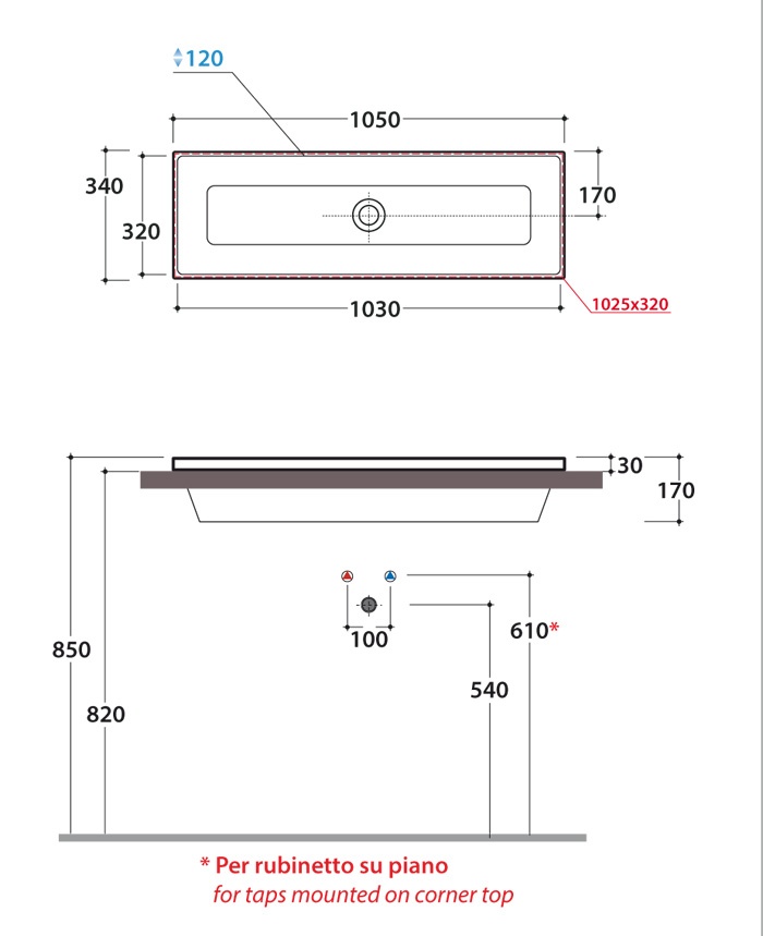 Раковина встраиваемая 105x34 Globo Stockholm FO105.BI - фото2