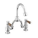 Смеситель для раковины на 2 отверстия с изогнутым изливом, с пробкой и цепочкой Burlington KE27 + W1 WAL- фото