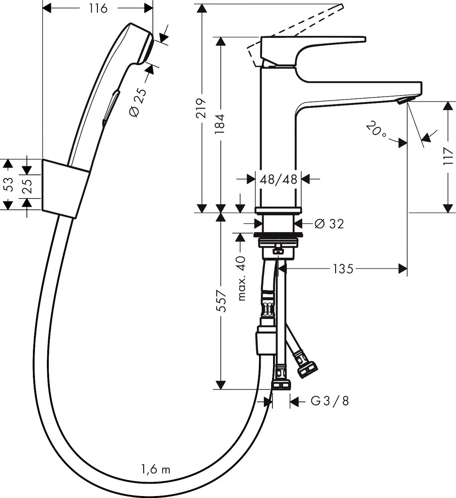 Смеситель с гигиеническим душем Hansgrohe Metropol, 74522000