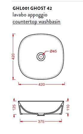 Artceram Ghost Раковина накладная 42 см, , без отв под смеситель, без слив-перелива, цвет белый- фото2