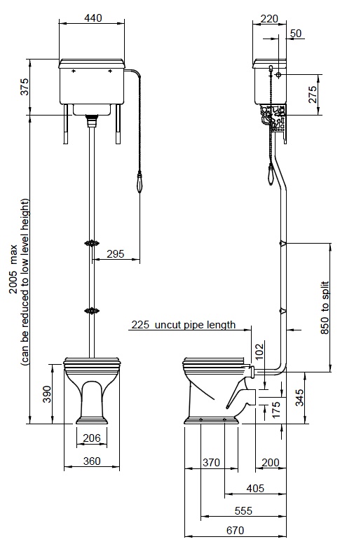 Унитаз Sanitan VICTORIAN с высоким бачком 440x670 мм и крышкой. Старый английский белый- фото3