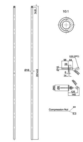 Вертикальная штанга Burlington V22/ARCV22 CHR с настенным креплением, хром- фото2