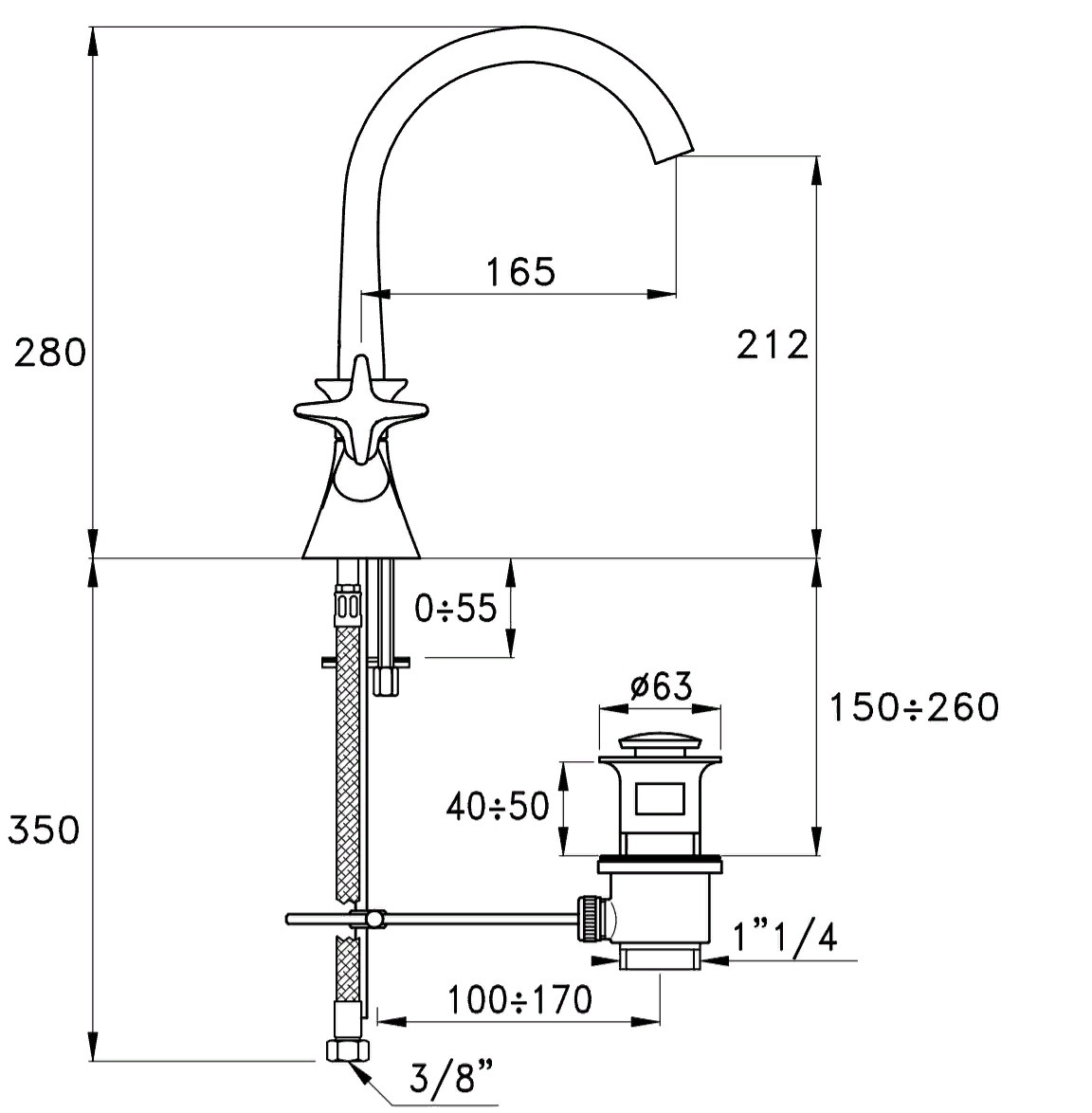 Stella 130 Смеситель для раковины на 1 отверстие 3217, с донным клапаном, цвет: хром