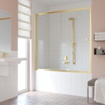 Ограждение на ванну раздвижное Vegas Glass ZV 150см профиль ЗОЛОТО- фото