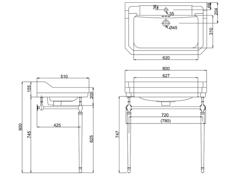 Раковина 80см Burlington Edwardian B18 1TH+T50 BNKL на 1 или 3 отверcтия с  подстольем Шлифованный никель- фото2