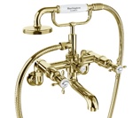 Смеситель для ванны Burlington Guild с ручным душем, настенный Золото- фото