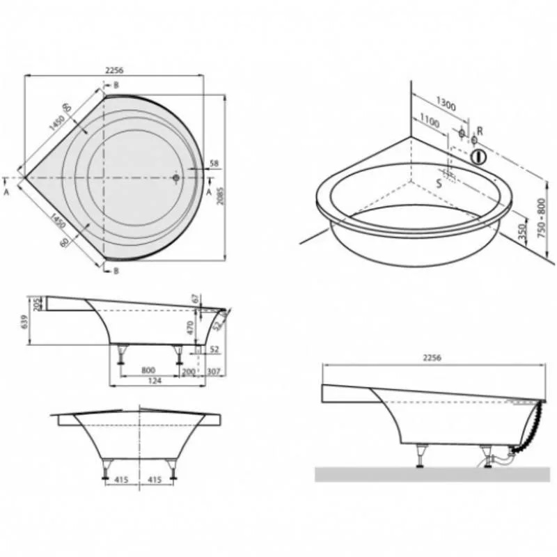 Ванна квариловая Villeroy&Boch Luxxus, 145x145, с опорами- фото3