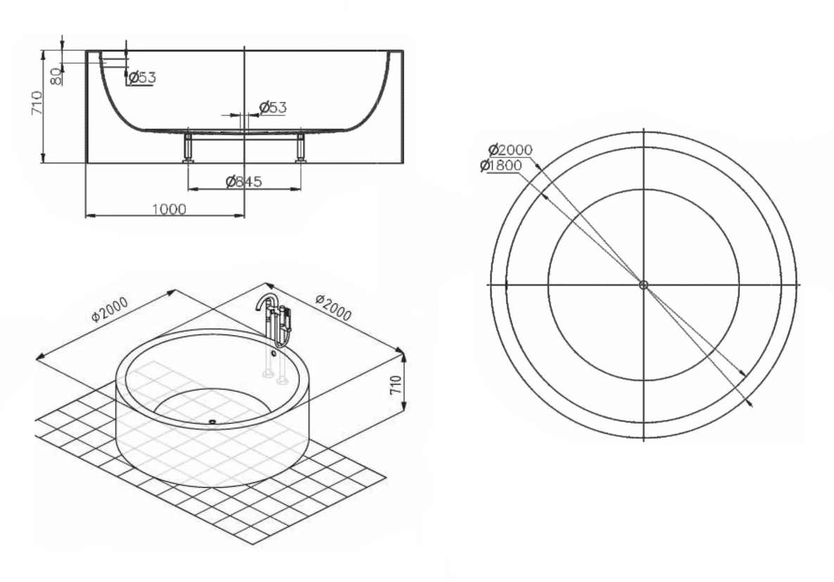 Ванна из камня Salini Isola S-Sense 200x200 глянец
