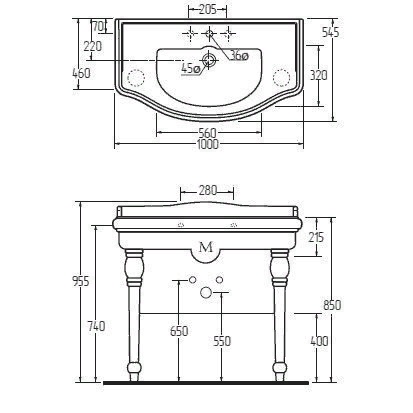 BELLA РАКОВИНА КОНСОЛЬ 100 СМ НАПОЛЬНАЯ С РЕШЕТКОЙ, БЕЛАЯ КЕРАМИКА хром- фото2