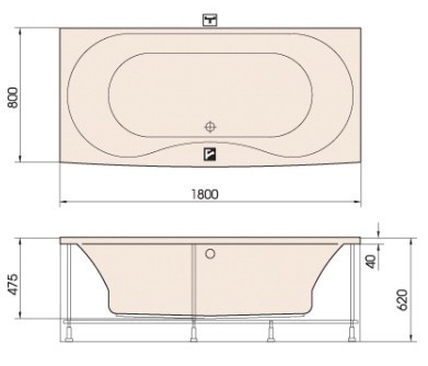 Ванна акриловая PAA PRELUDE 1800 x 800 x 620 мм  (Латвия)- фото2