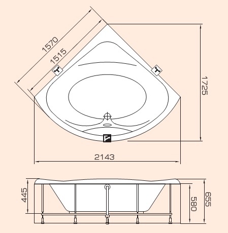 Ванна акриловая PAA RUMBA 1570 x 1570 x 655 мм (Латвия)- фото2