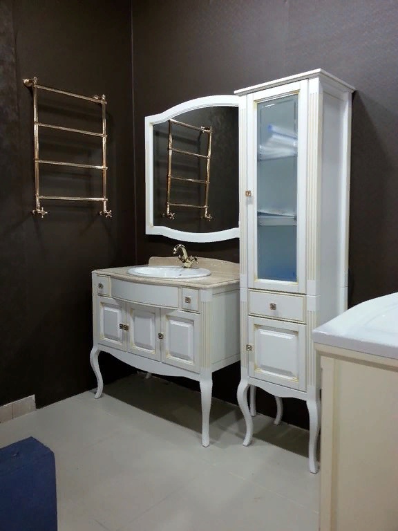 Мебель для ванной комнаты Opadiris ЛАУРА 100 БЕЛЫЙ С БЕЖЕВОЙ ПАТИНОЙ (СТОЛЕШНИЦА НАТУРАЛЬНЫЙ МРАМОР)