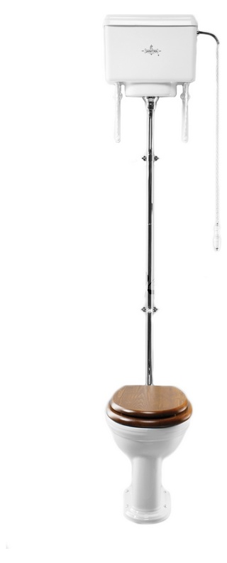 Унитаз Sanitan VICTORIAN с высоким бачком 440x670 мм и крышкой. Старый английский белый- фото