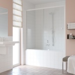 Ограждение на ванну раздвижное Vegas Glass ZV 150см белый профиль- фото