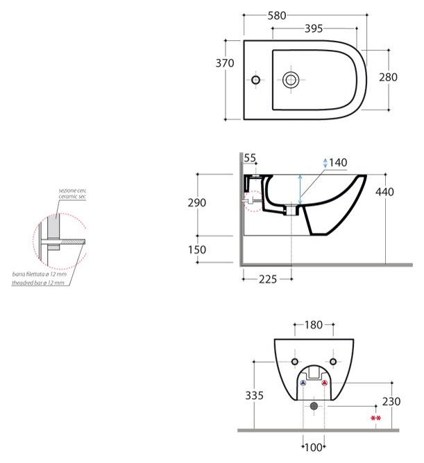 Биде подвесное 58x37 Globo Stockholm LAS09.BI- фото2