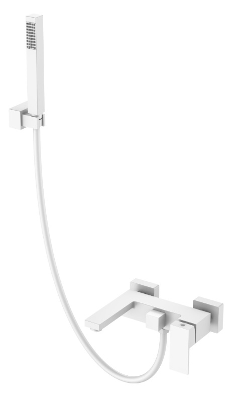 Смеситель для ванны с душ набором Boheme Qubic Matt White 473-MW- фото