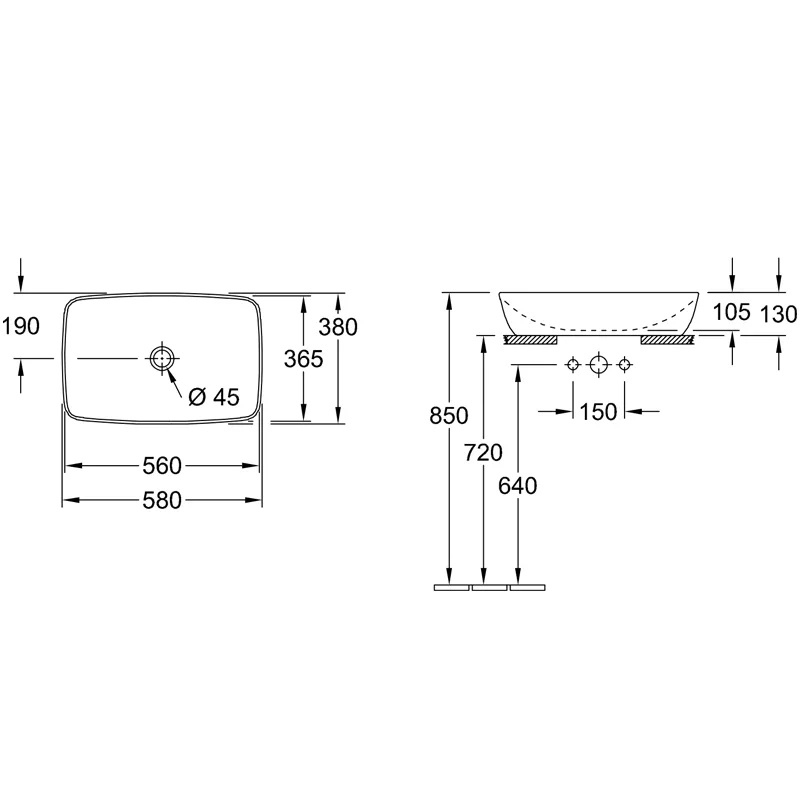 Умывальник накладной Villeroy&Boch Artis 58x38, 41725801- фото3