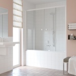 Ограждение на ванну раздвижное Vegas Glass Z2V 150см белый профиль- фото