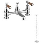 Смеситель для раковины на 2 отверстия с пробкой и цепочкой Burlington Bridge KE10-QT WAL- фото