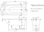 Ванна квариловая Villeroy&Boch Oberon 160x75 UBQ160OBE2V-01 с ножками, без отв, перелива, белая- фото2