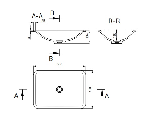 Раковина встраиваемая Salini MAREA 06, 550х400х134 мм,матовая- фото3