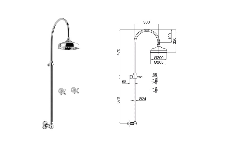 Смеситель встраиваемый с душевой стойкой Bugnatese Princeton Plus 8090