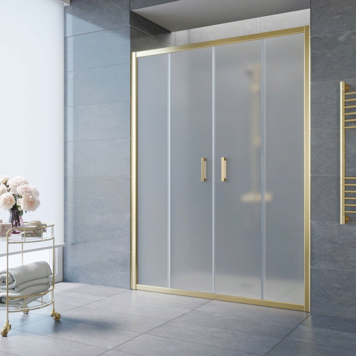 Душевое ограждение в проем Vegas Z2P 150 золотой профиль/сатин стекло- фото