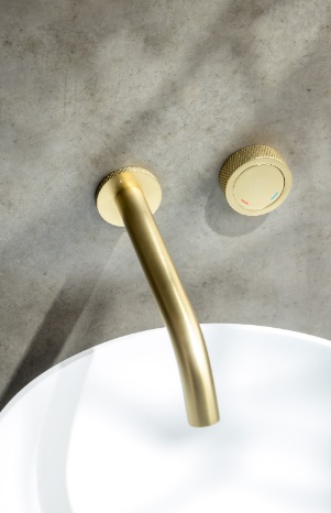 Смеситель автоматический для раковины из стены на 2 отв. Boheme TECH МАТОВОЕ ЗОЛОТО- фото3