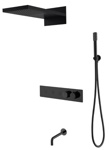 Душевая система скрытого монтажа Boheme Fusion 131-2-B, черный. Смеситель термостат+ручной душ+верхний душ+излив- фото