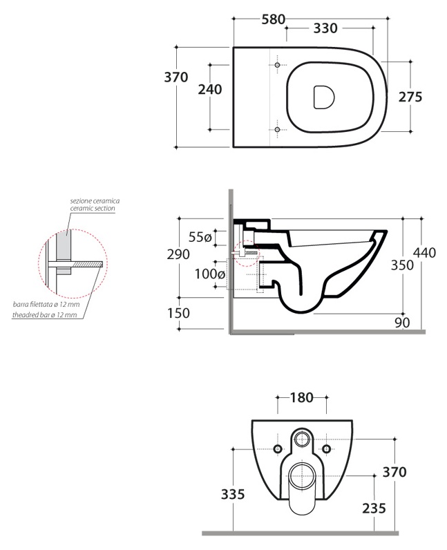 Унитаз подвесной 58x37 Globo Stockholm LAS02.BI - фото2
