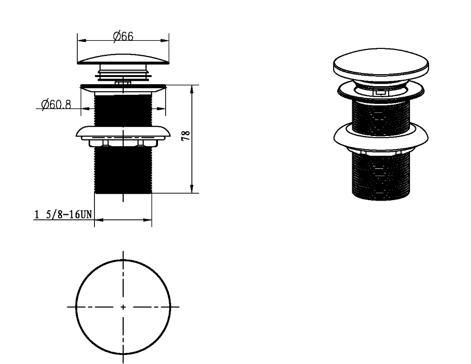 Слив для раковины, автомат(клик-клак) Boheme Shine Gun Metal- фото2