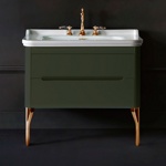 KERASAN Waldorf База подвесная под раковину 100см, с 1 ящиком и 1 дверцей, (цвет зеленый) с раковиной и ножками (цвет золото)- фото