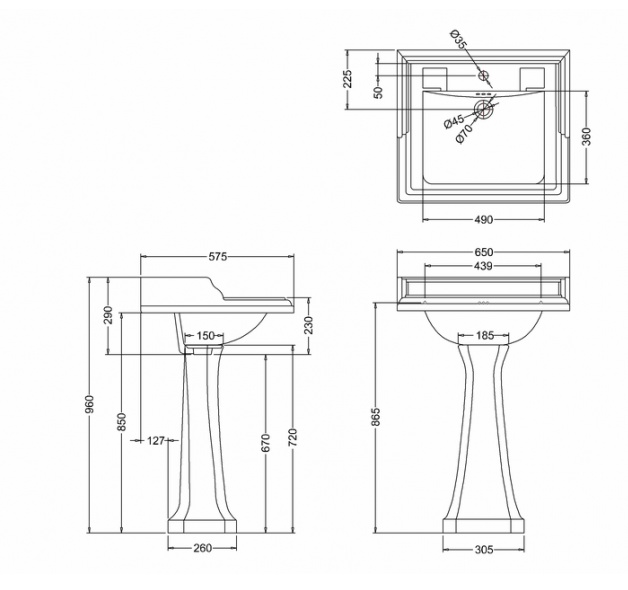 Раковина с пьедесталом Burlington Classic B15+P7- фото2