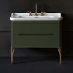 KERASAN Waldorf База подвесная под раковину 100см, с 1 ящиком и 1 дверцей, (цвет зеленый) с раковиной и ножками (цвет бронза)- фото