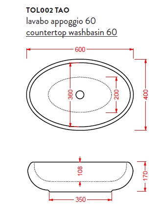 Artceram TAO Раковина накладная овальная 60х40 см, цвет белый, без отв под смеситель, без перелива.- фото2