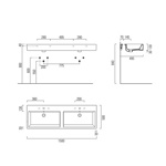 GSI Kube Двойная раковина с переливом 150x50 без отверстий под смеситель, цвет белый- фото3