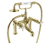 Смеситель для ванны Burlington Guild с ручным душем, набортный Золото- фото
