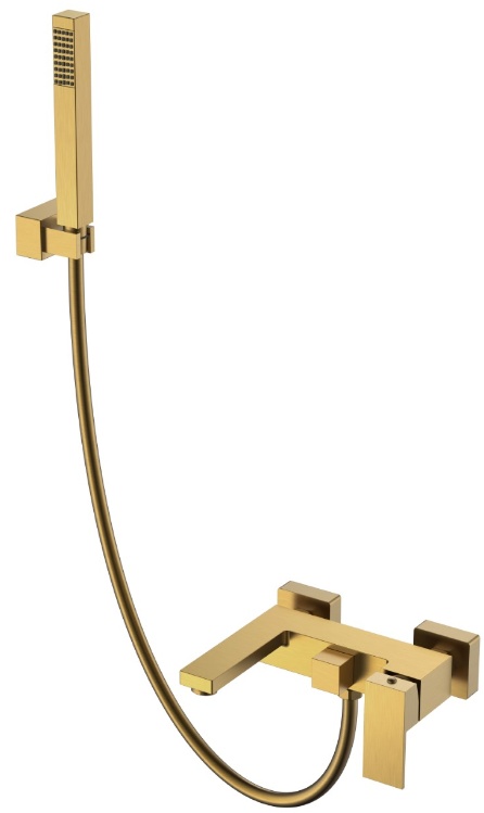 Смеситель для ванны с душ набором Boheme Qubic Matt Gold 473-BR- фото